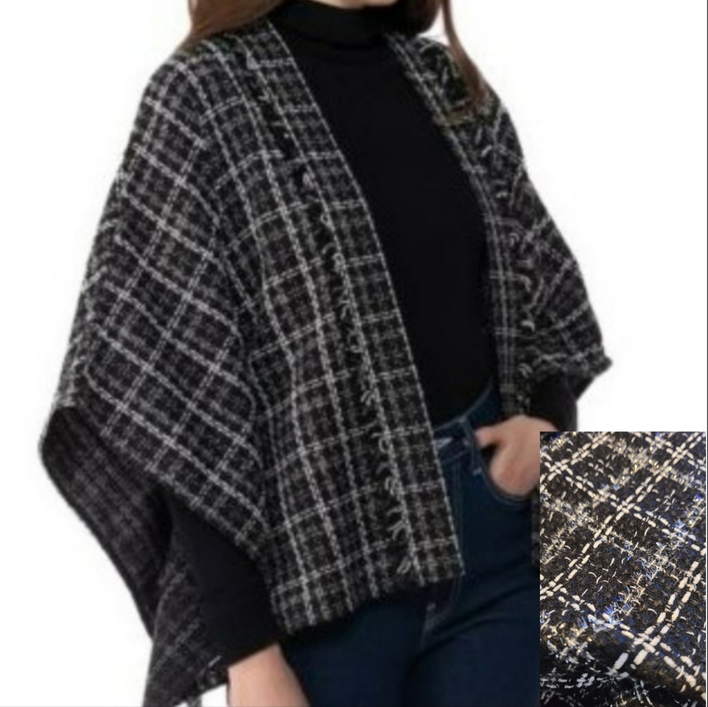 INC International Concepts Metallic Contrast Tweed Black White multi OS New $78